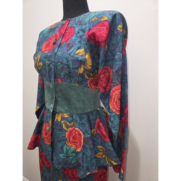 Vintage St Gillian Womens Silk Floral Faux Suede Dress Size 4 Classic Timeless - Picture 3 of 10